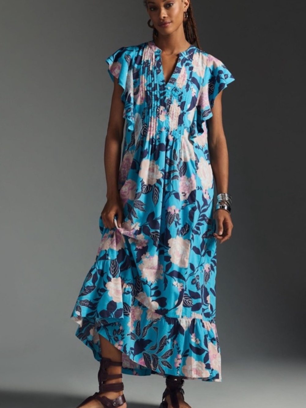 Maeve Anthropologie The Cassandra Maxi Dress Blue Botanical